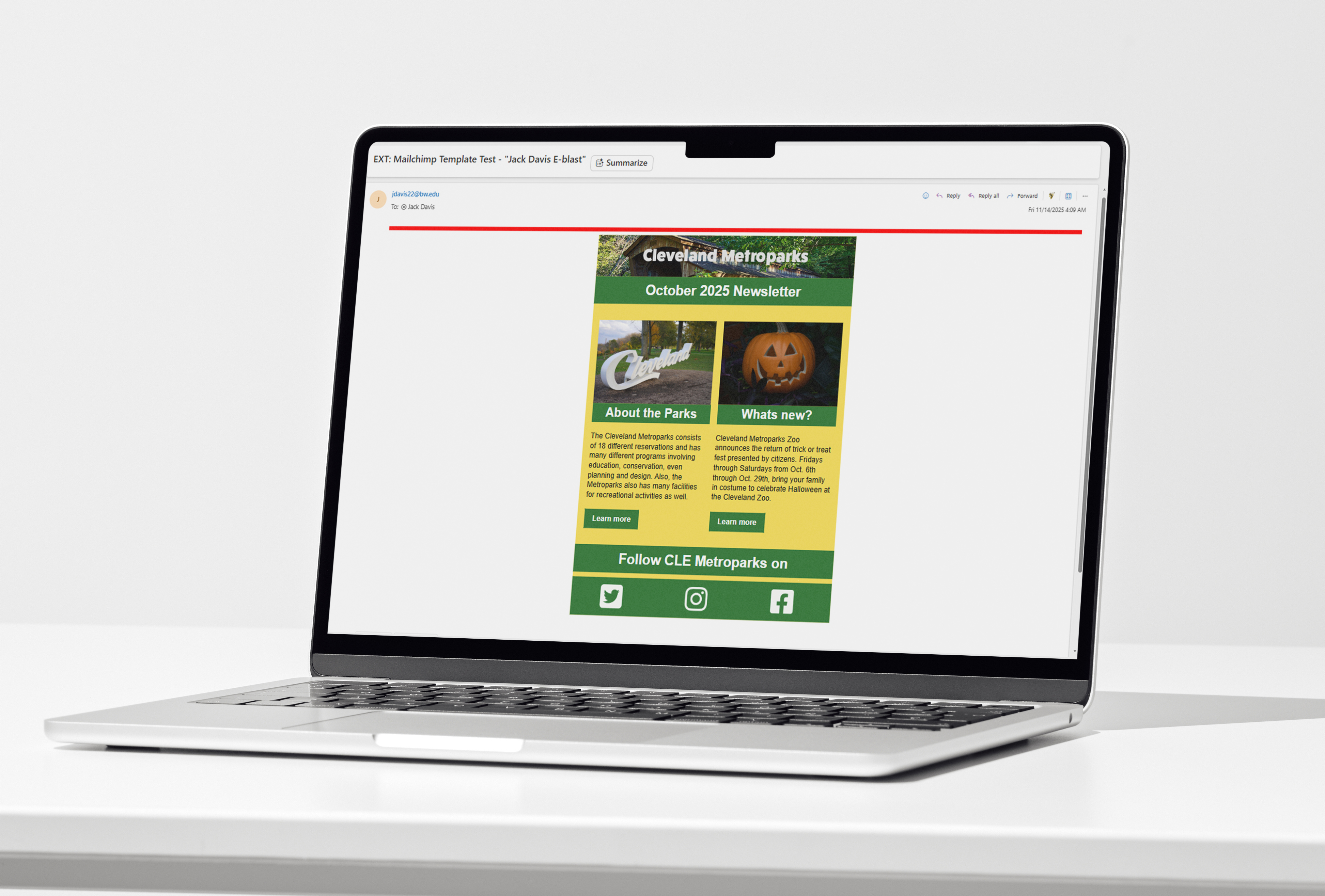 Cleveland Metroparks not offical eblast mockup