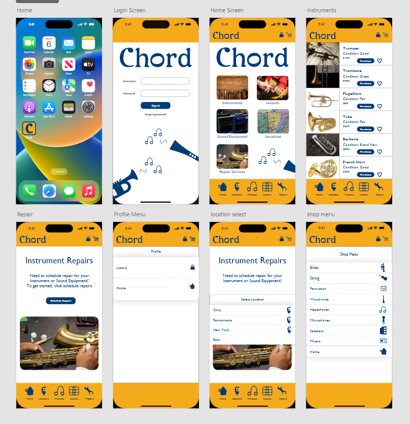 Final current screens for the chord app