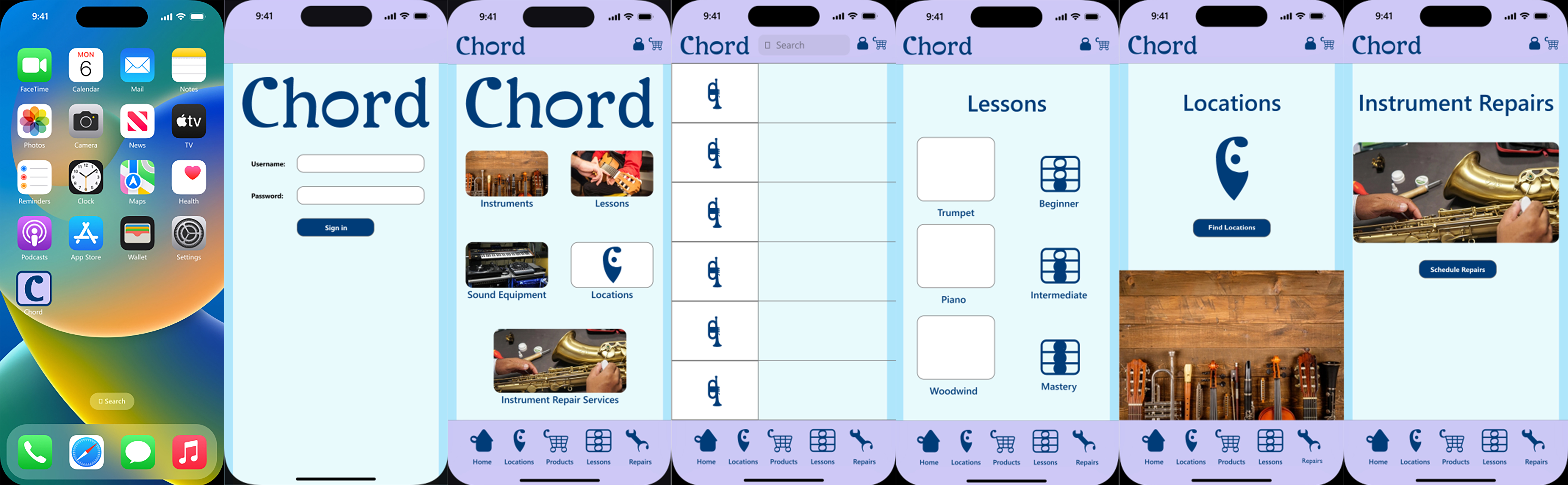 Chord app screens  version 1