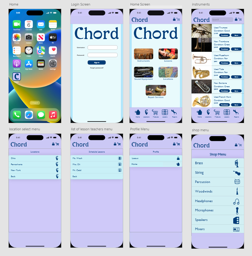 Chord app screens  version 2